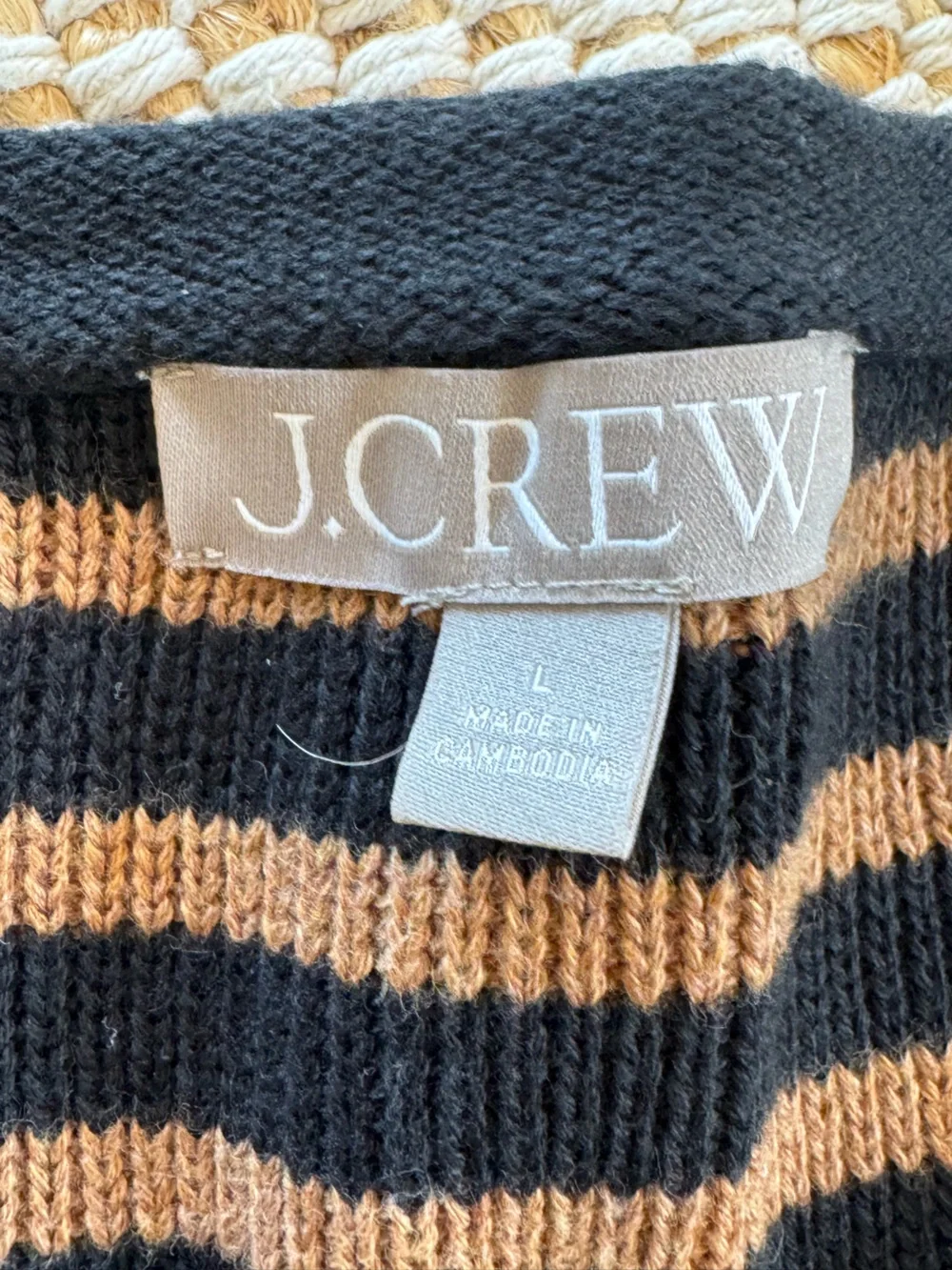 J.Crew Relaxed Emilie sweater lady jacket stripe black heather camel size large